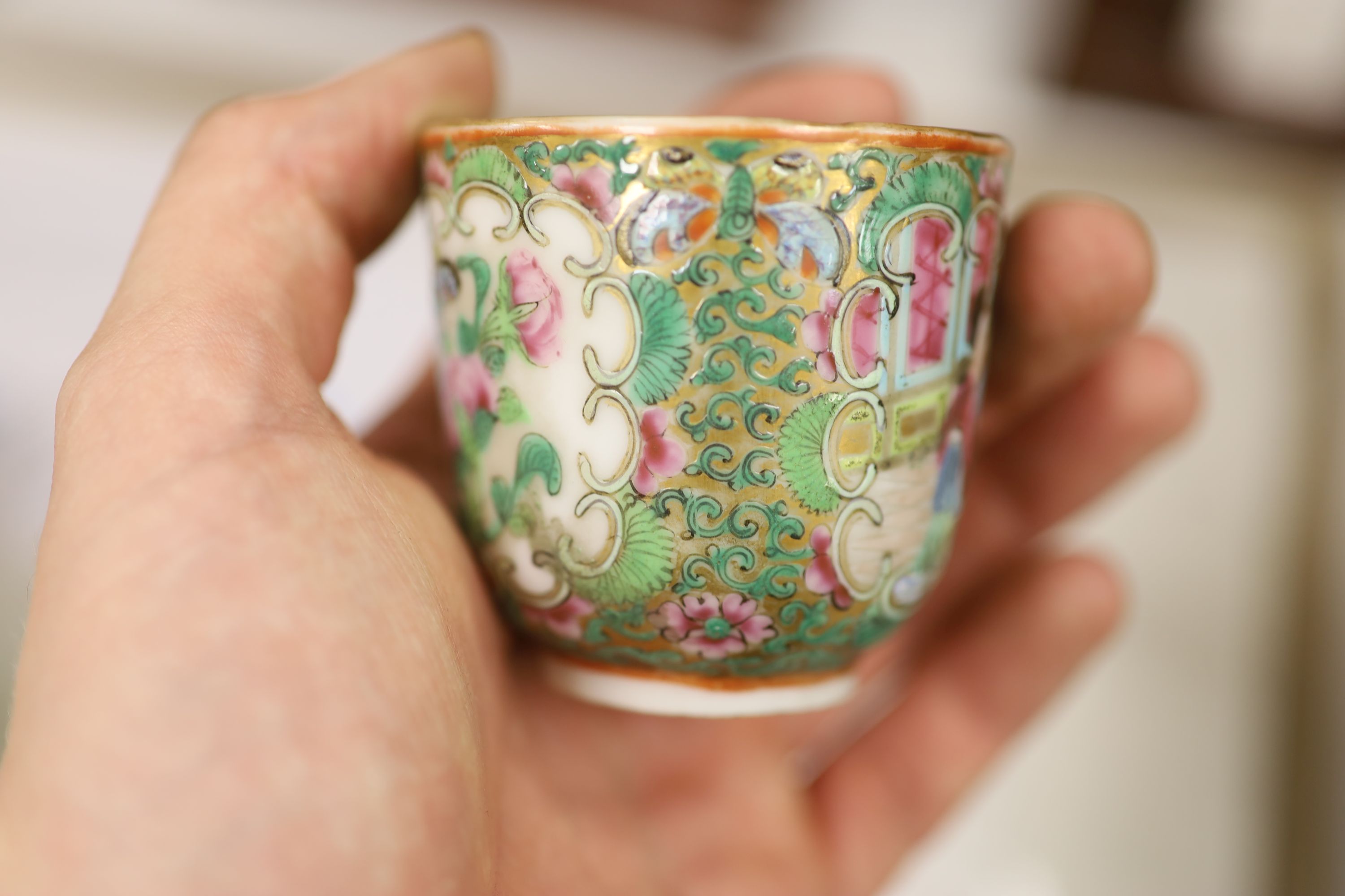 A 19th century Chinese famille rose five piece porcelain tea set